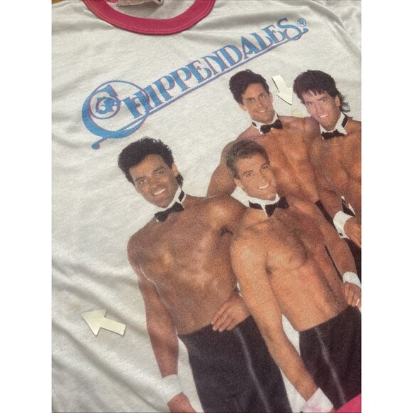 Vintage 80s OSFA Chippendales Ringer Sleeper Stripper Gay Single Stitch T-Shirt - Picture 6 of 8